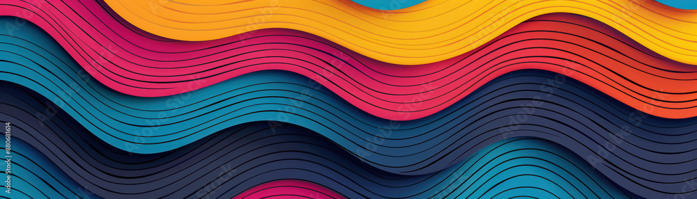 Poster vibrant abstract waves in colorful layers create a dynamic and eye-catching visual. perfect for back