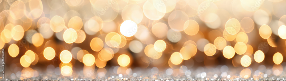 Poster golden bokeh lights sparkling with a warm glow, creating a beautiful and festive background perfect 