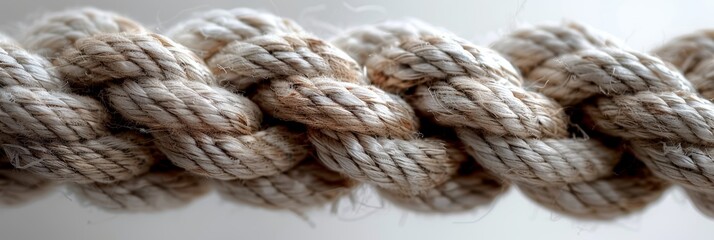 Fototapeta premium High-resolution close-up view of a thick, naturally colored braided rope showcasing intricate weave patterns and textures in a soft focus
