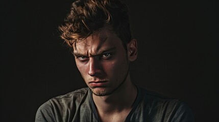 Fototapeta premium Upset Man on black background.