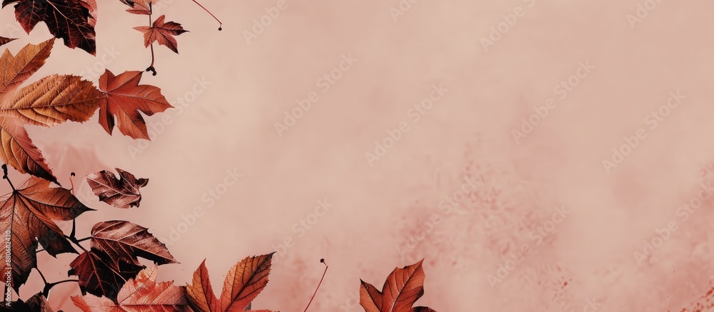 Poster toned background with autumn leaves providing a copy space image