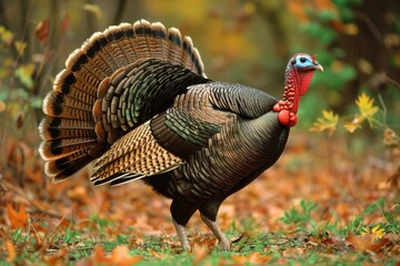 Turkey Courtship Display: Male Wild Turkey Strutting with Distinctive Beard
