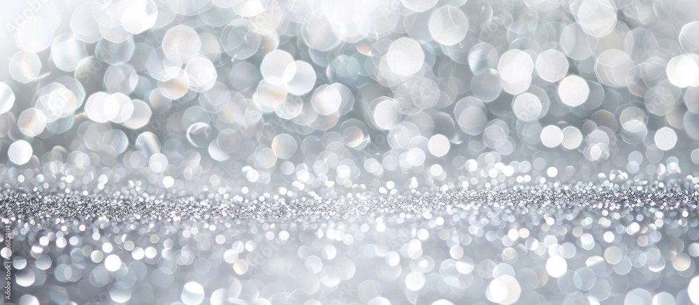 Poster abstract defocused glitter backdrop with a silver white sparkle bokeh background providing ample cop
