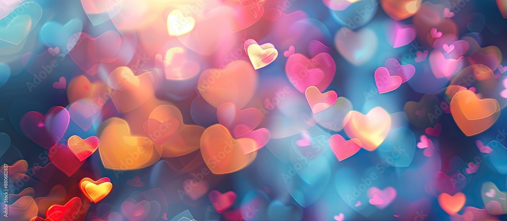Fototapete abstract valentine s day background with colorful hearts on a blurred bokeh backdrop suitable for co