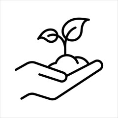 Hand with plant line icon, linear style sign for mobile concept and web design, Hand holding sprout outline vector icon, Growth symbol, logo illustration.