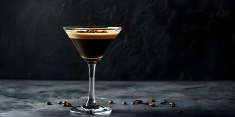 Espresso martini cocktail with coffee liqueur and vodka in a martini glass. Concept Martini Cocktails, Espresso Martinis, Coffee Liqueur, Vodka Drinks, Cocktail Recipes