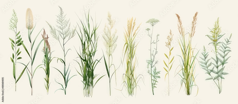 Poster grass family featuring various species and a common example in botany classifications displayed in a