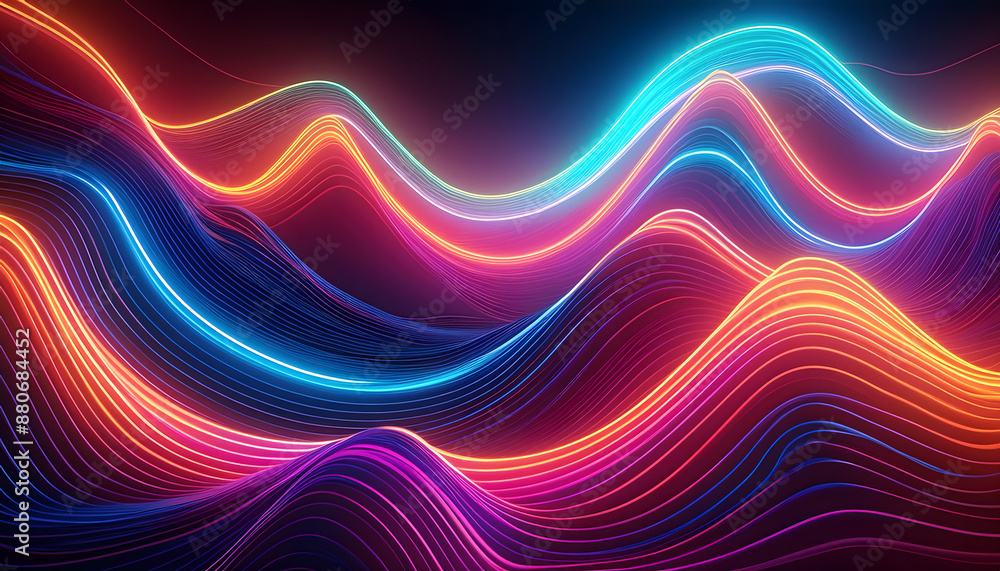 Poster big neon wave background- bold and vibrant neon waves creating a dynamic and energetic atmo_1(92)