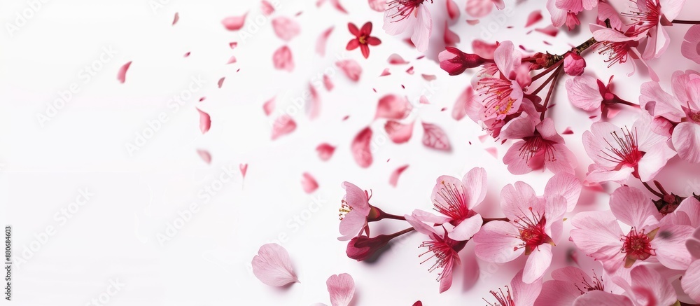 Canvas Prints Pink cherry blossom flowers on plain white backdrop where a space for text or graphics can be inserted copy space image