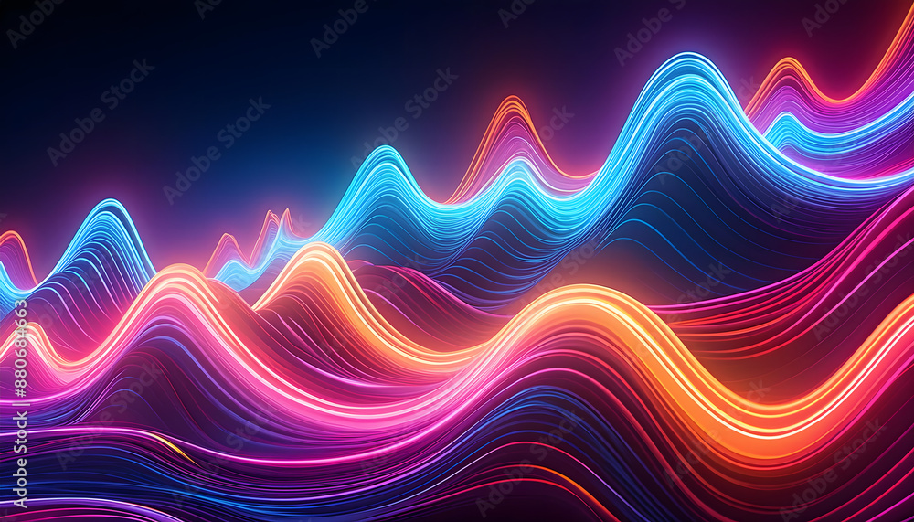 Poster big neon wave background- bold and vibrant neon waves creating a dynamic and energetic atmo_1(93)