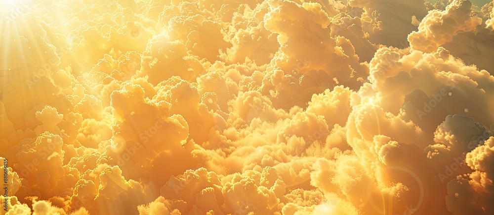 Poster close up of a sunny sky with golden clouds against a copy space image