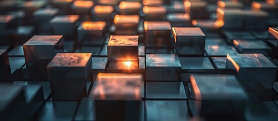 Obraz premium Bright business concept displayed on dark and light cubes with copy space image