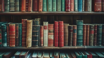Rows of books on a shelf creating a rhythmic visual pattern