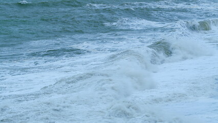 Global Warming. Beautiful Dark Ocean Wave Crashing With Splashes. Static.