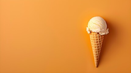 Beige Ice Cream Cone on an orange Background with Copy Space