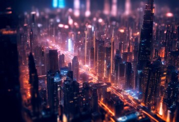 Fototapeta premium neon living futuristic abstract cityscape lights towering skyscrapers technology panorama showcasing background urban integration city landscape light