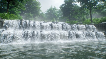 Fototapeta premium Serene Waterfall Cascade in a Lush Forest