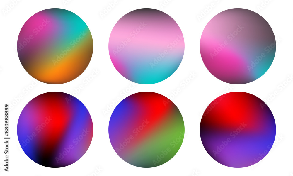 Poster collection of vibrant gradient circles for modern digital design, with colorful and dynamic elements