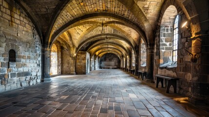 Fototapeta premium Fantasy medieval gallery in the castle.