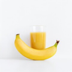 Banana fruit juice in a glass isolated on white background