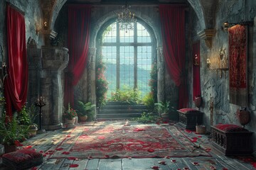 Fantasy medieval throne room in the castle.