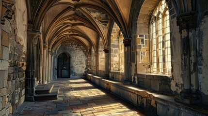 Fantasy medieval gallery in the castle.