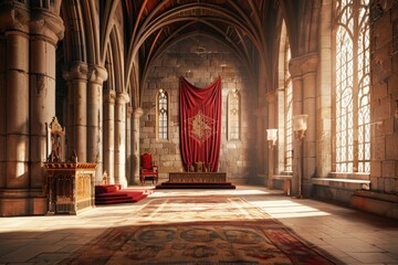 Fantasy medieval throne room in the castle.