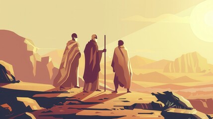 Genesis : Abraham and Abimelech , Biblical Illustration of Abimelech Acknowledging God's Favor on Abraham, Genesis, Beige Background, Copyspace