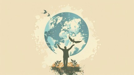 Genesis : The Creation , Biblical Illustration of God Creating the World in Genesis, Beige Background, Copyspace