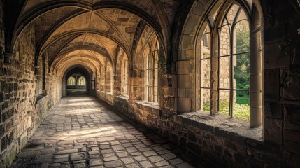 Fototapeta premium Fantasy medieval gallery in the castle.