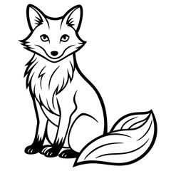 black and white simple line art of a fox sitting Vector Design and illustration