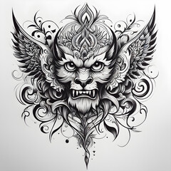 Black and white tattoo design on white background. Generative AI