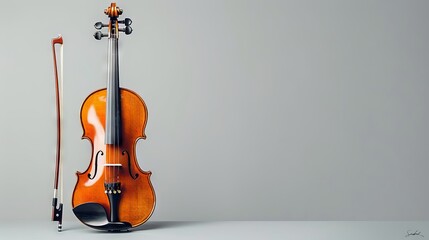 Violin and bow on a plain background