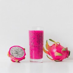 Dragon fruit juice in a glass isolated on white background