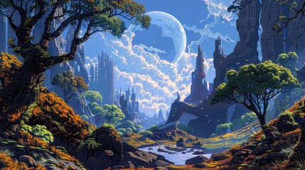 Fantasy landscape art illustration environment.