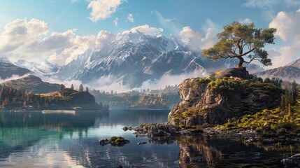 Obraz premium Fantasy landscape art illustration environment.