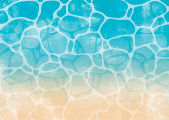 海の水面のゆらぎ模様のある波打ち際水彩