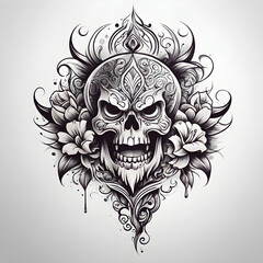 Black and white tattoo design on white background. Generative AI