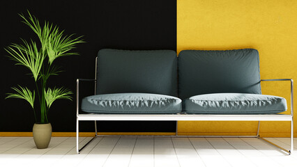 part of the empty room with the sofa and the plant