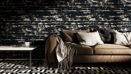 part of the empty dark room with table, 3d