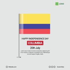 Colombia Independence Day Social Media Banner, Editable Vector Design with Flag