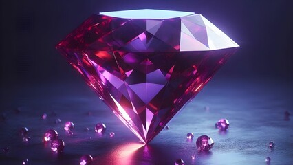 abstract shiny bright big transparent purple diamond gemstone in an abstract dark fantasy background