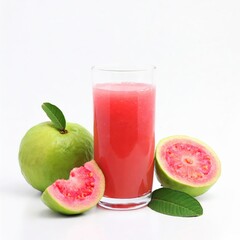 Guava fruit juice in a glass isolated on white background