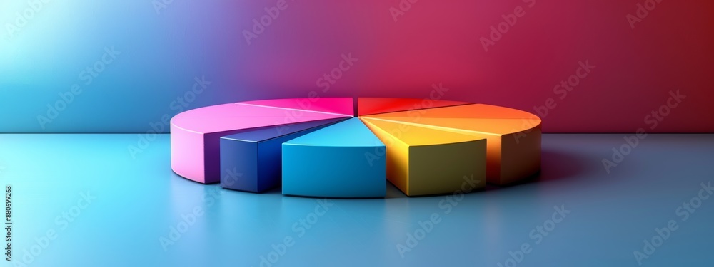 Poster minimalist a pie chart with different sections in colors.