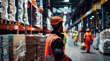 Dynamic Team of Logistics Staff in Safety Gear at Busy Cargo Facility
