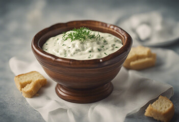 creamy tartar sauce in a small decorative bowl, ad shot
