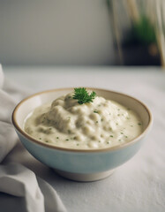 creamy tartar sauce in a small decorative bowl, ad shot
