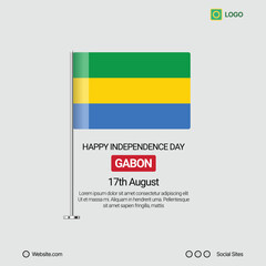 Gabon Independence Day Social Media Banner, Editable Vector Design with Flag