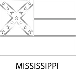 Mississippi Flag, United States Flags, Black and White Image, Vector Image, Editable illustration, Geography, Learn US Flags