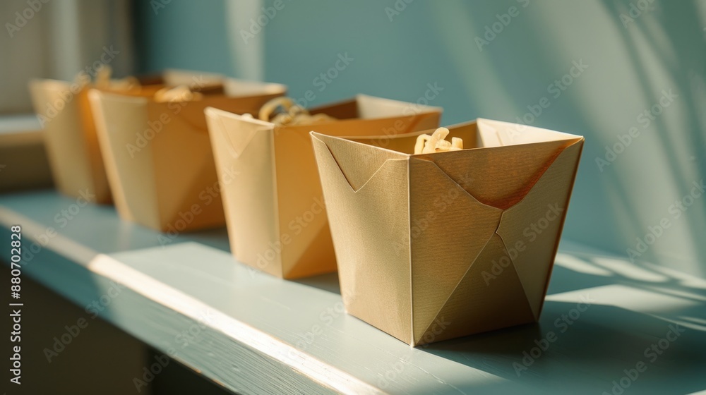 Poster A collection of paper baskets placed on a table, ideal for use in interior design or office settings